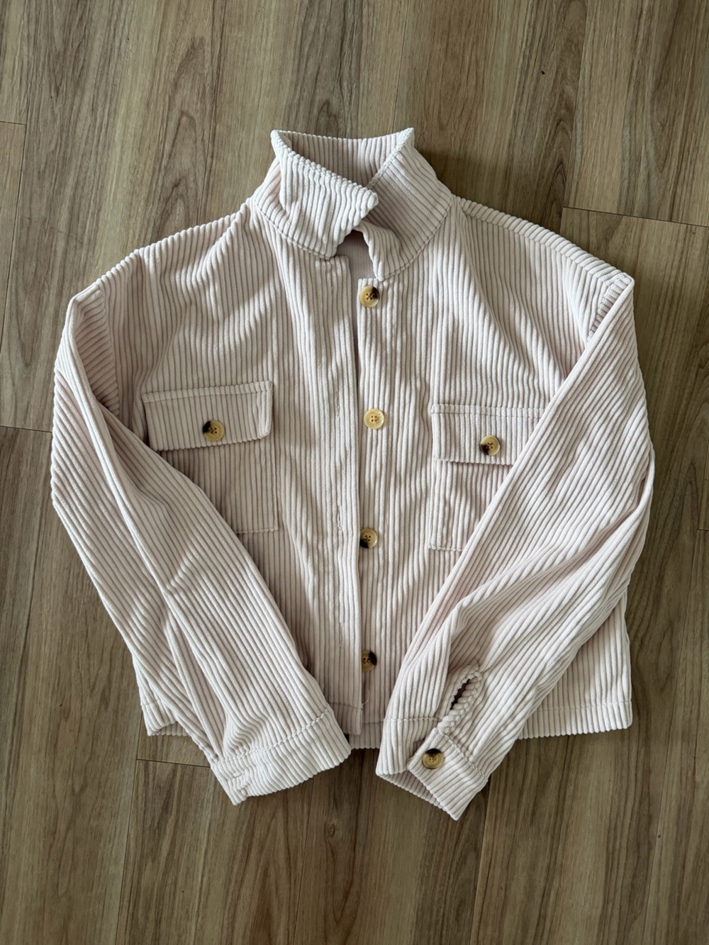 Women’s Beige Ribbed Button Jacket